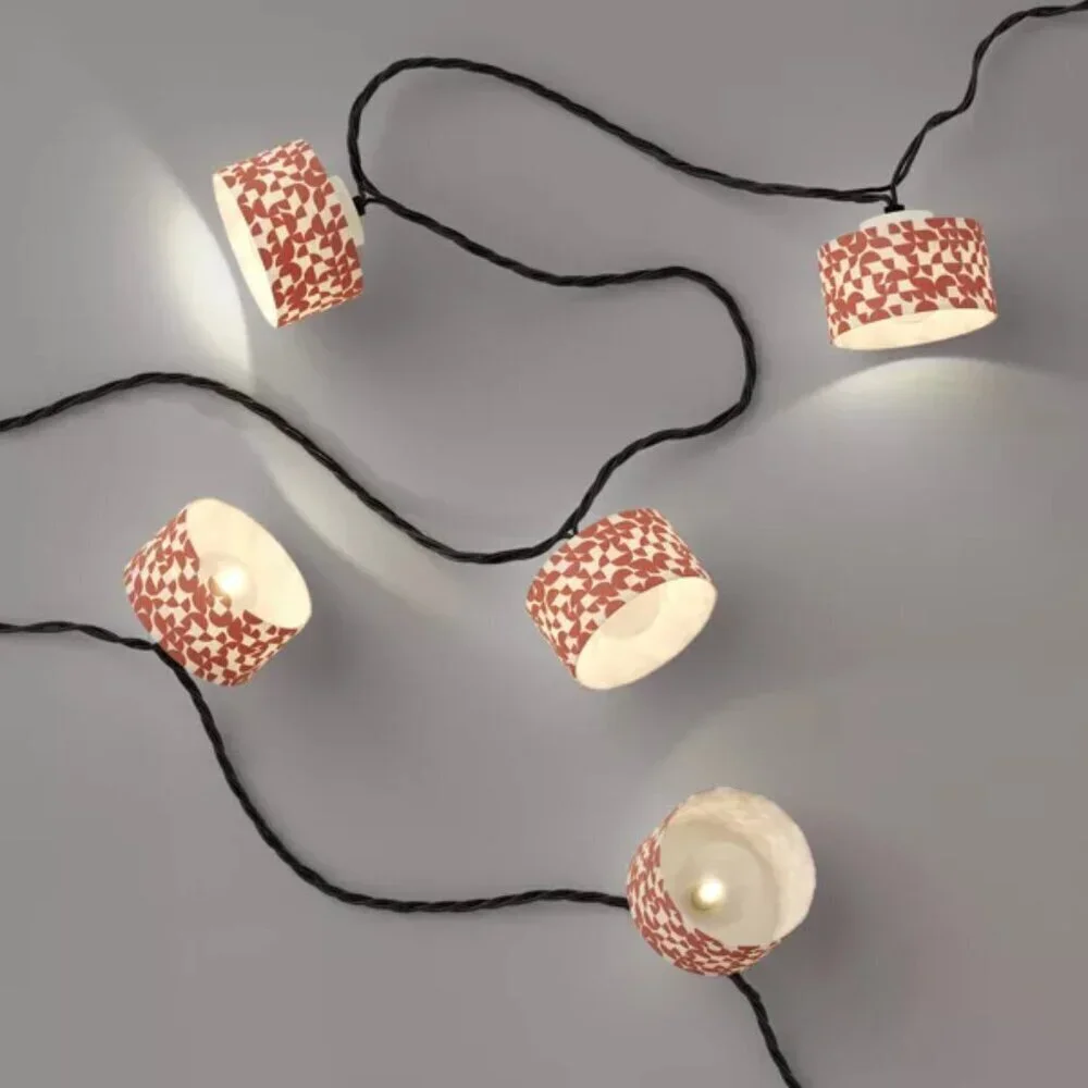 10ct LED Brown Printed Geo Shades Indoor Outdoor Orb and Globe String Lights